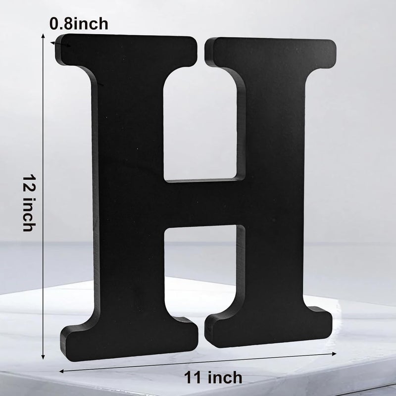 AOCEAN 12 inch Black Wood Letters Unfinished Wood Letters for Halloween Decorative Standing Letters Slices Sign Board Decoration for Craft Home Party Projects (H) - Image 2